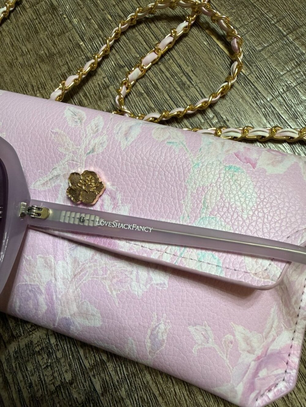 Love Shack Fancy Sunglasses Lavender with gold accents and floral case - Picture 7 of 8